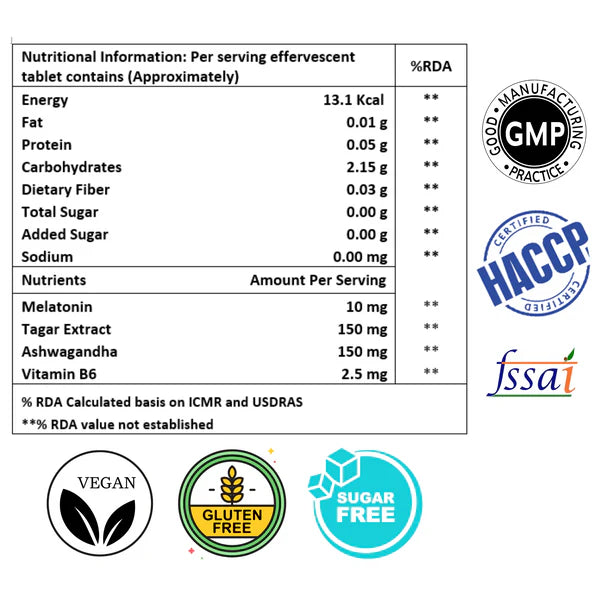 Sleepcode Melatonin I Ashwagandha I Tagar Extract I Vitamin B6 I Strawberry Lemonade Flavour (20 Effervescent tablets)