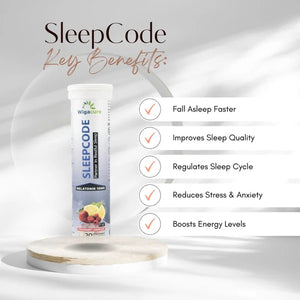 Sleepcode Melatonin I Ashwagandha I Tagar Extract I Vitamin B6 I Strawberry Lemonade Flavour (20 Effervescent tablets)