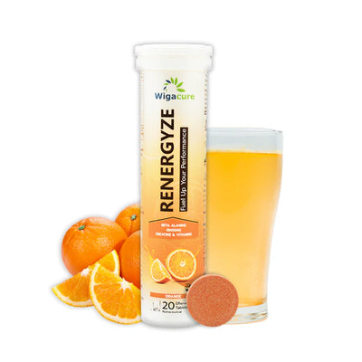 RENERGYZE Zero Sugar 20 Effervescent Tablets Beta Alanine Ginseng Creatine & vitamins Orange Flavour