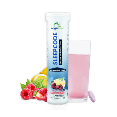 Sleepcode Melatonin I Ashwagandha I Tagar Extract I Vitamin B6 I Strawberry Lemonade Flavour (20 Effervescent tablets)